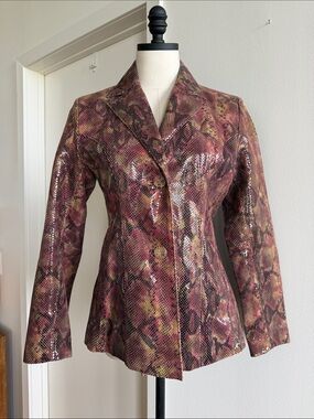 PELLE STUDIO Pink Snakeskin-Print Laminate Suede Blazer